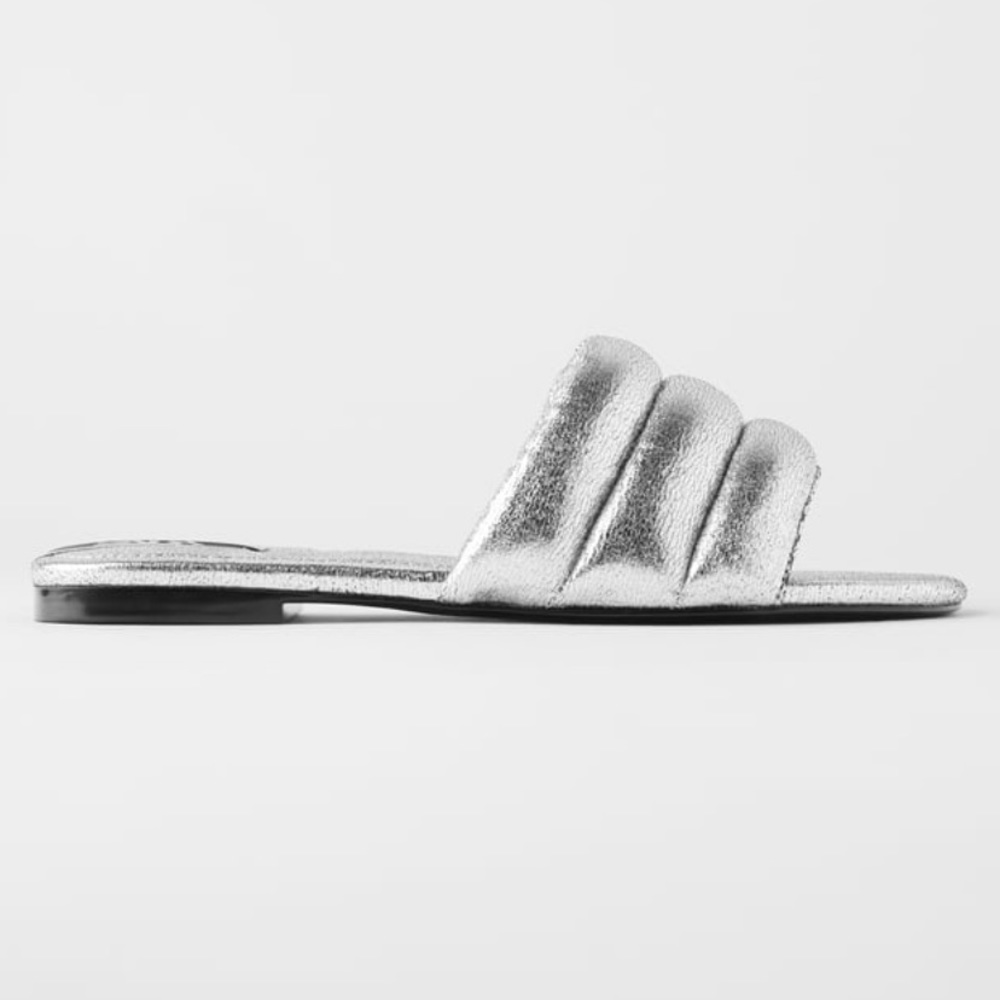 NEW: Zara Metallic Quilted Slides, Size: 8